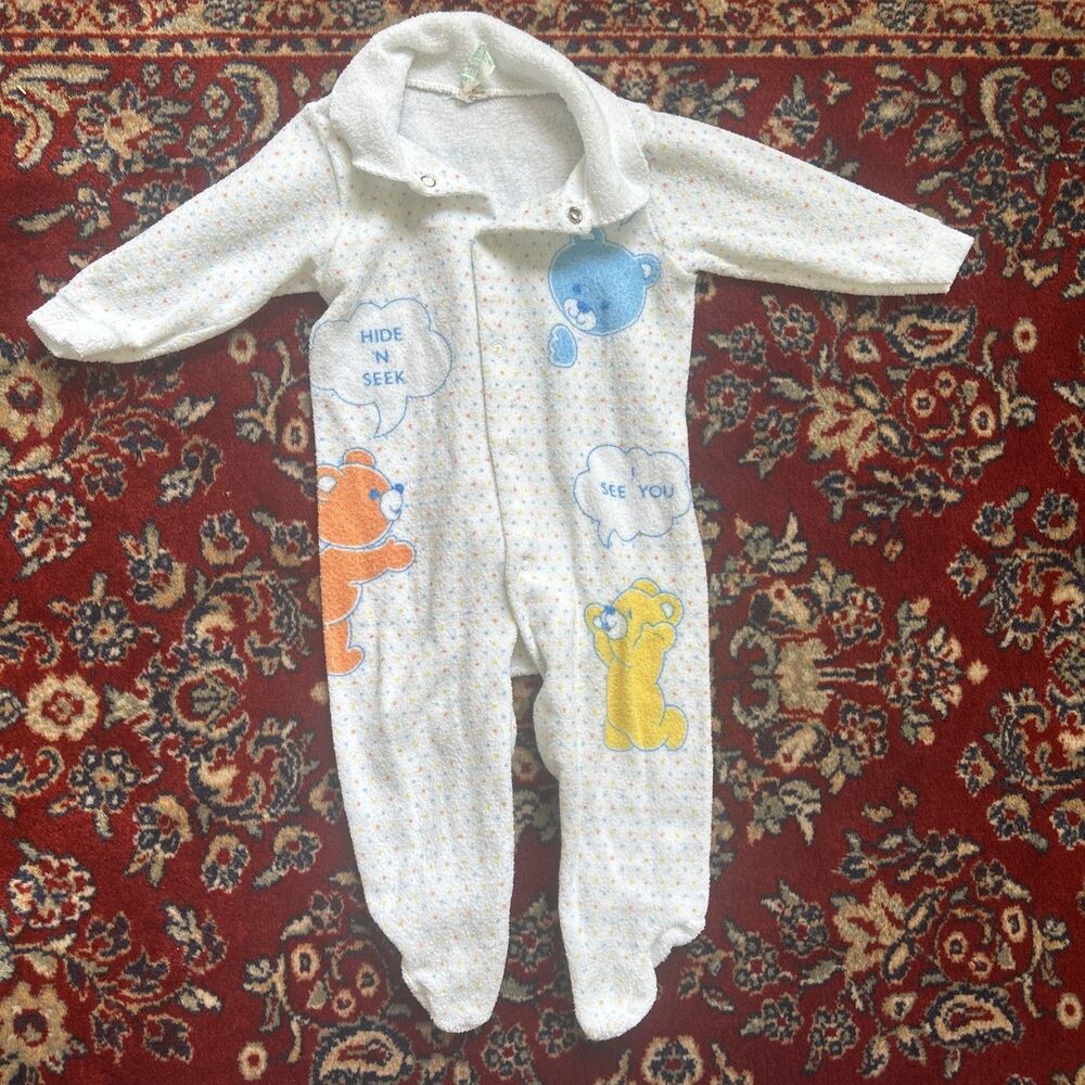 Vintage80s 90s Carter's Terry Cloth Pastel Teddy Bear Baby Sleeper Pjs